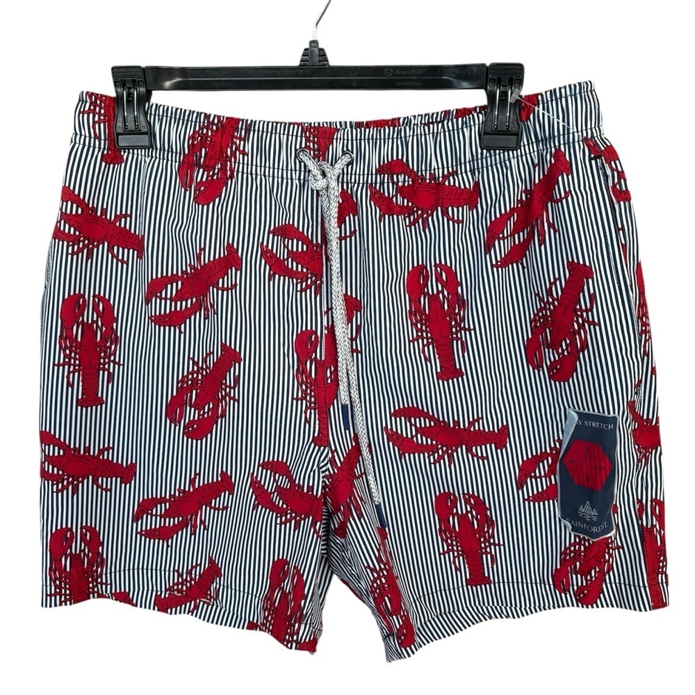 RAINFOREST Red and White Swim Trunks with Nautical Lobster Print - Picture 2 of 7